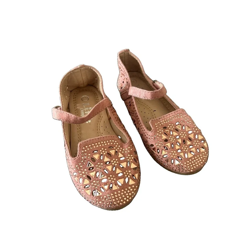 Girls Pink Dress Shoes With Rhinestones Size 7